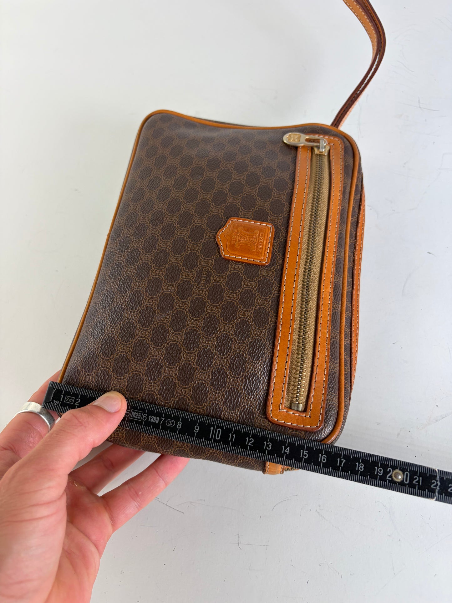Vintage Celine Monogram Canvas Clutch Bag Brown Orange