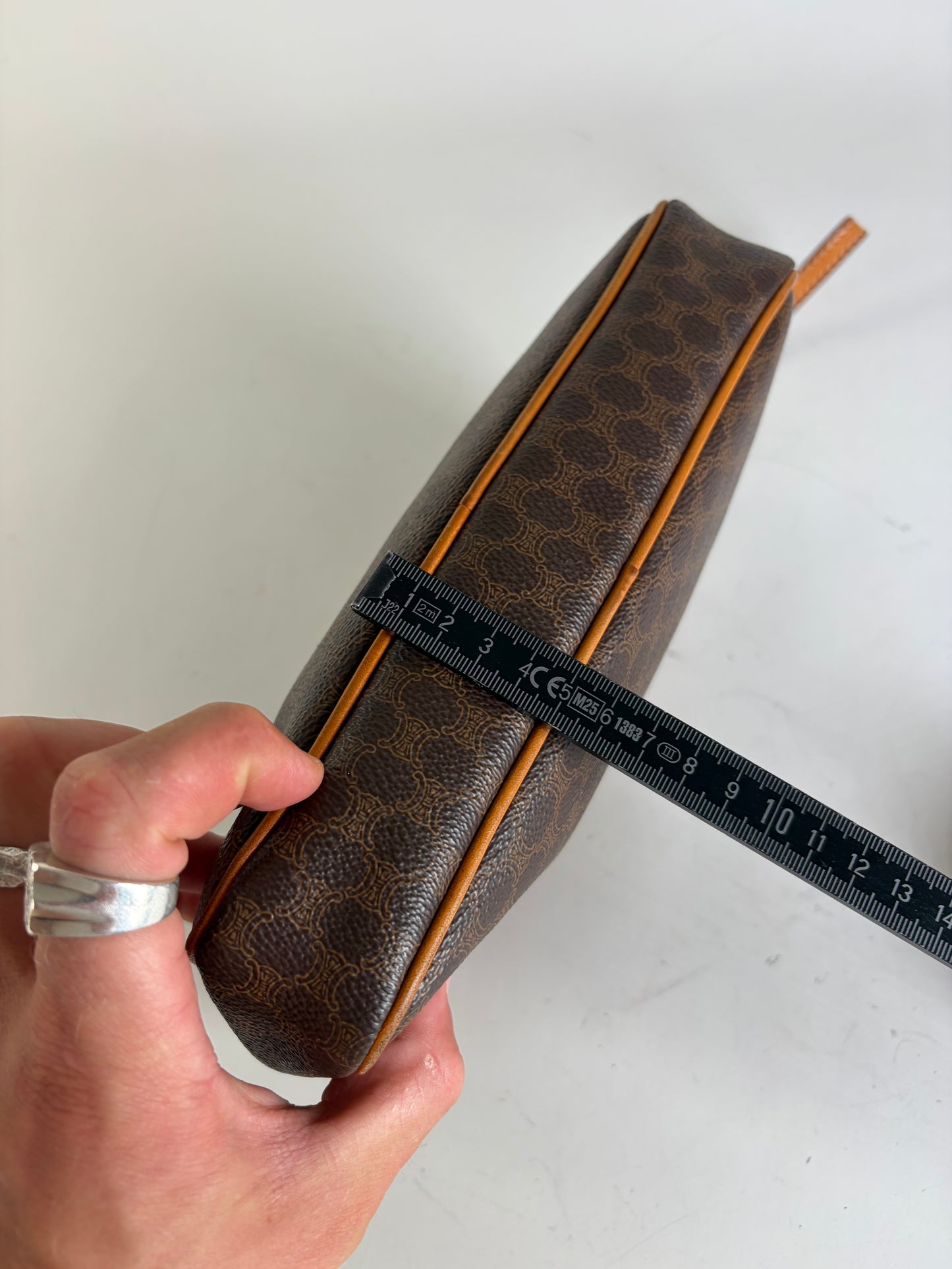 Vintage Celine Monogram Canvas Clutch Bag Brown Orange