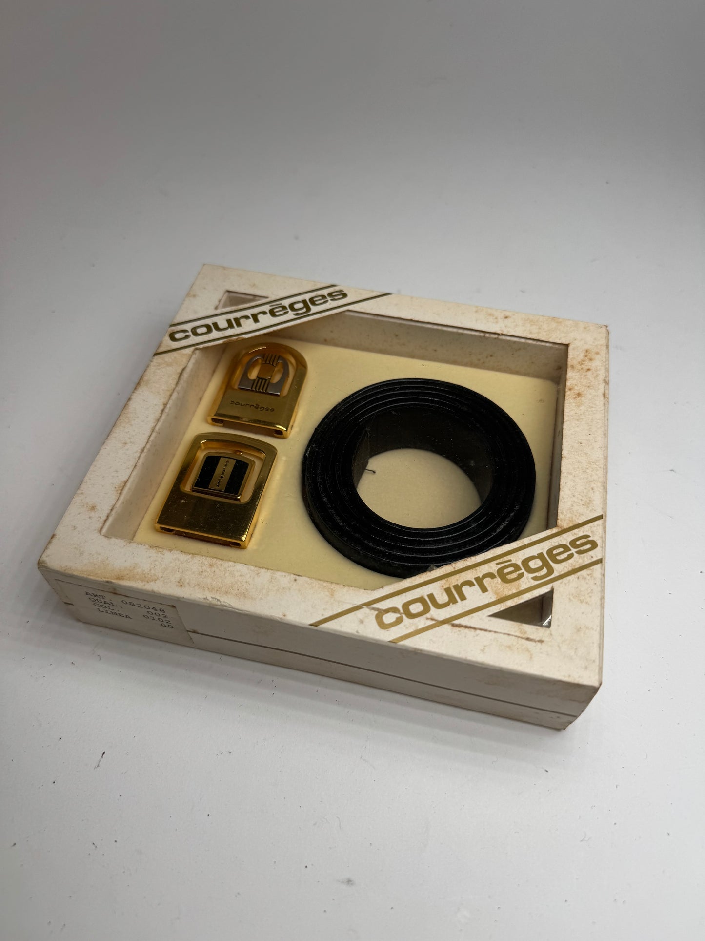 Vintage Courreges Leather belt black set new 80s