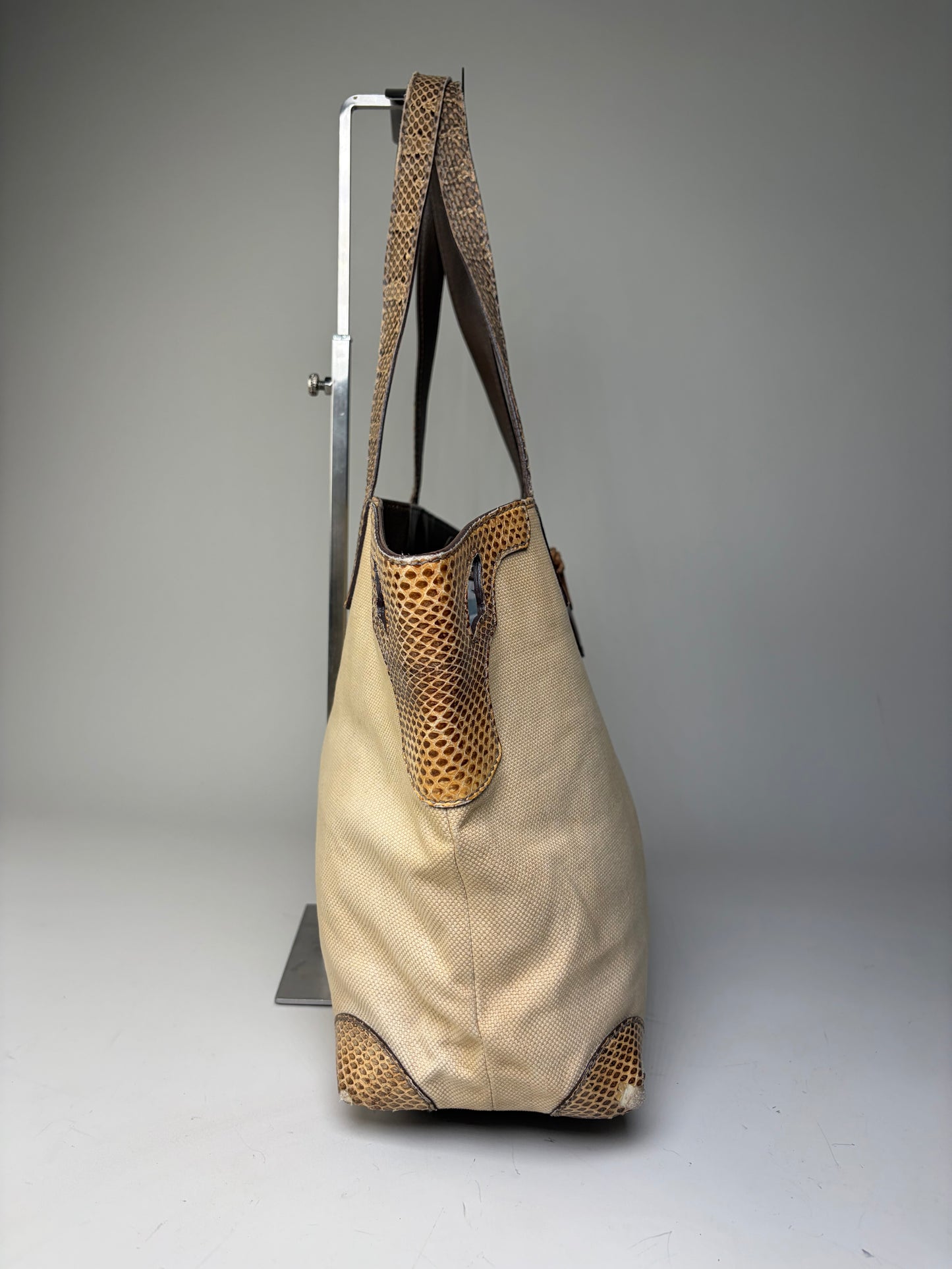Vintage Cartier Canvas Tote Bag Beige Brown Silver