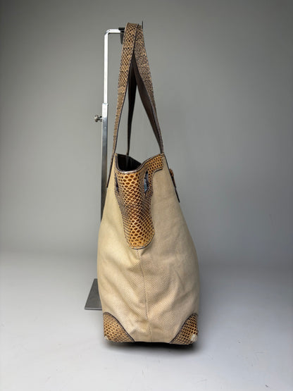 Vintage Cartier Canvas Tote Bag Beige Brown Silver