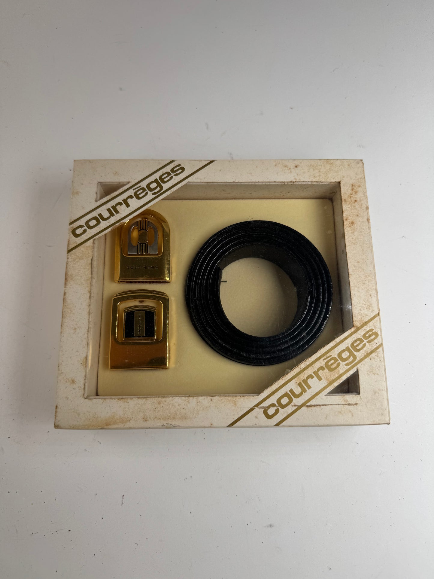 Vintage Courreges Leather belt black set new 80s