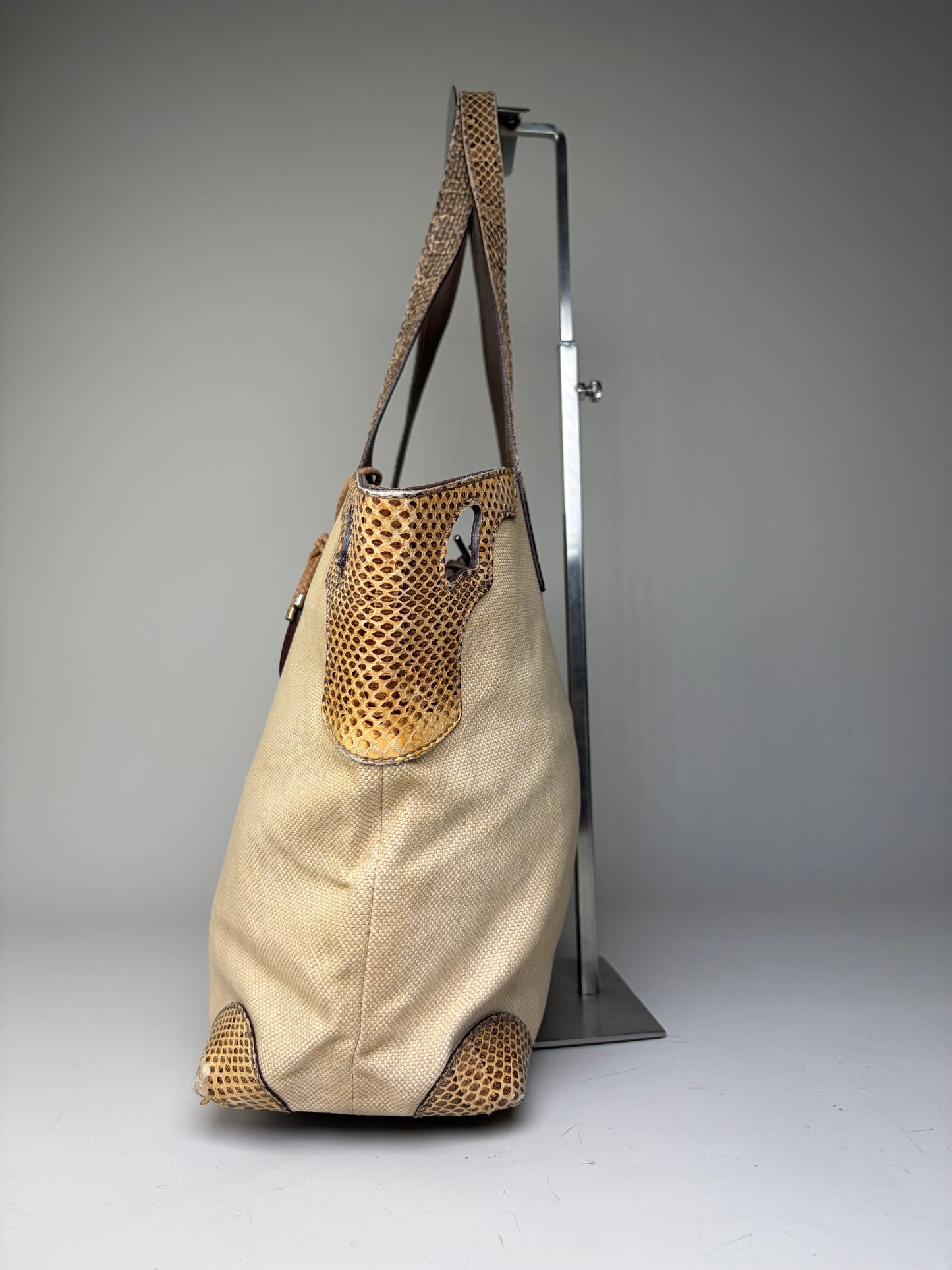 Vintage Cartier Canvas Tote Bag Beige Brown Silver