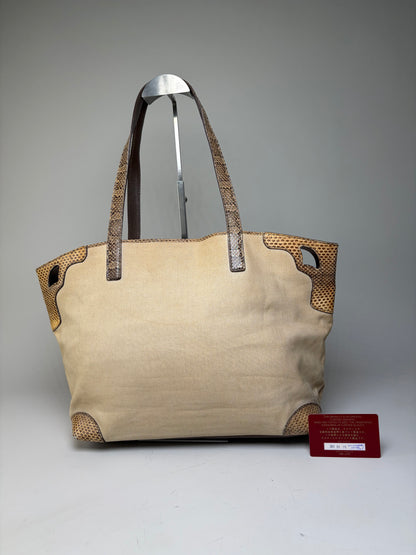 Vintage Cartier Canvas Tote Bag Beige Brown Silver