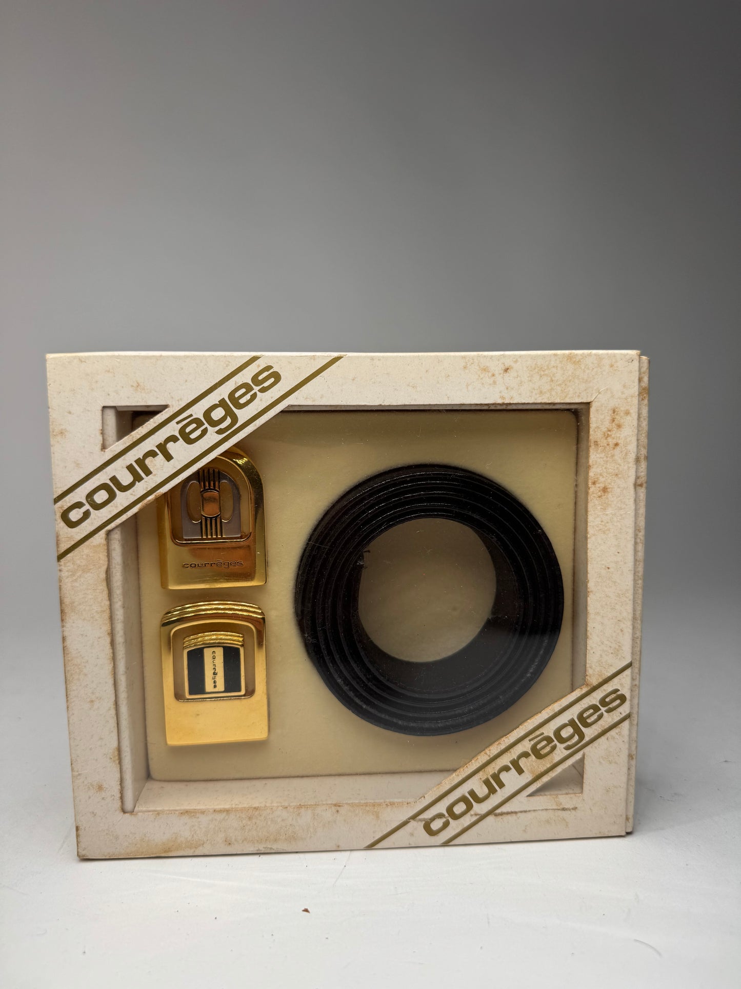 Vintage Courreges Leather belt black set new 80s