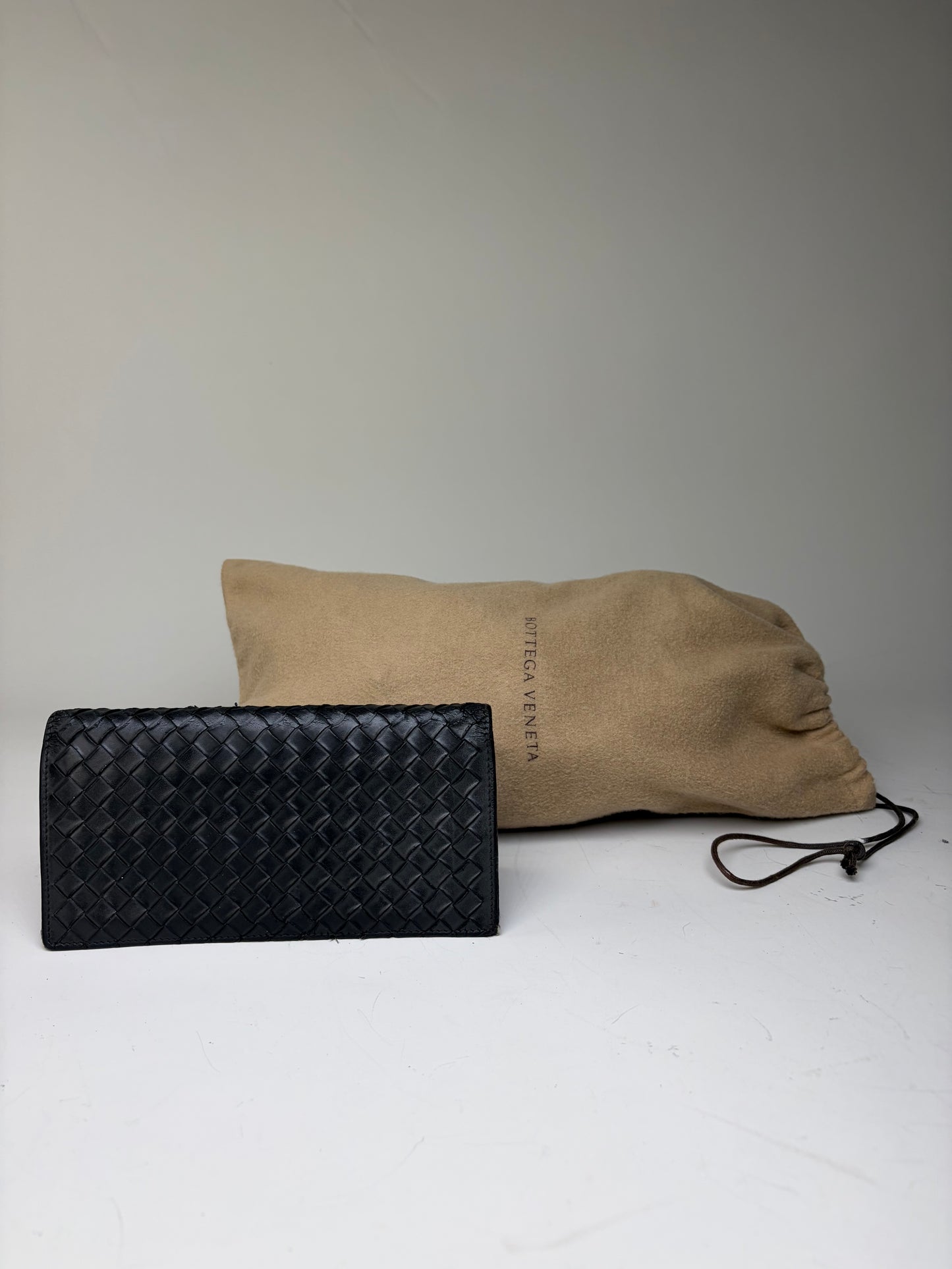 Vintage Bottega Veneta Intrecciato Leather Bifold Wallet Black