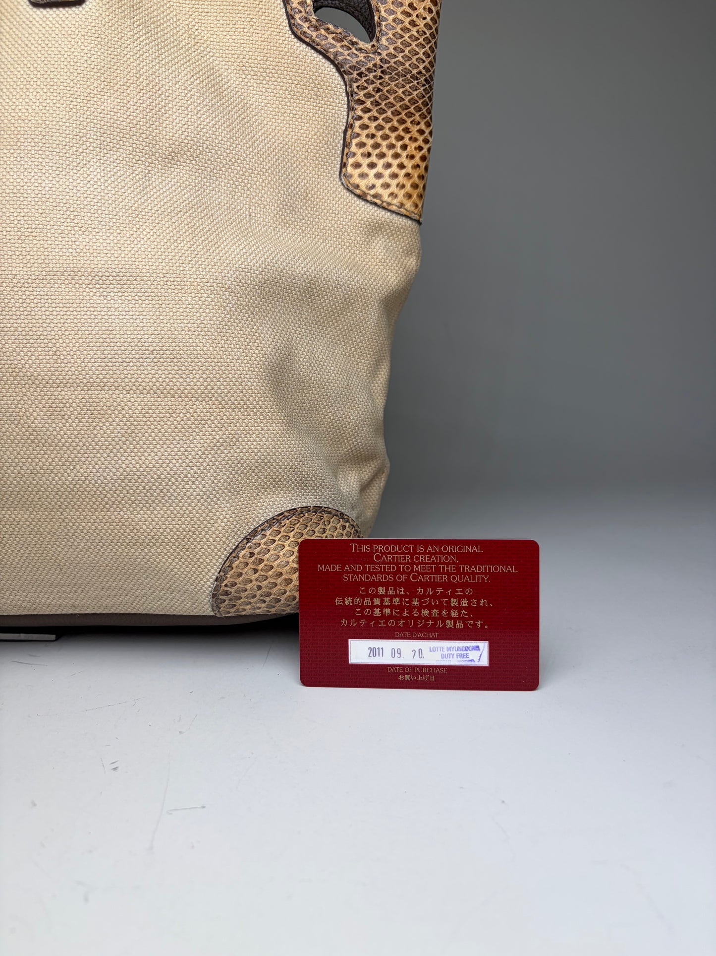 Vintage Cartier Canvas Tote Bag Beige Brown Silver
