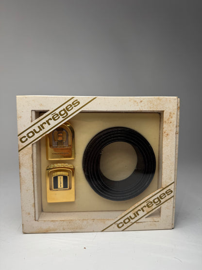 Vintage Courreges Leather belt black set new 80s