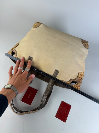 Vintage Cartier Canvas Tote Bag Beige Brown Silver