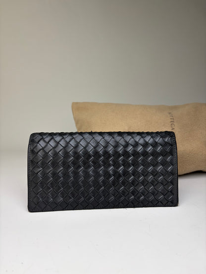 Vintage Bottega Veneta Intrecciato Leather Bifold Wallet Black