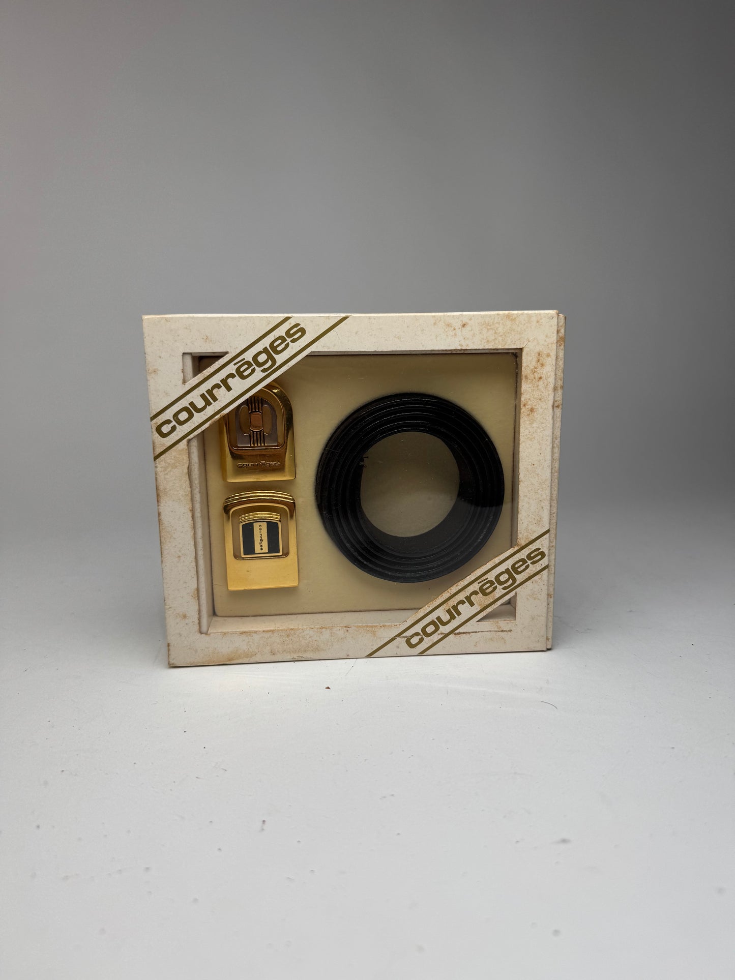 Vintage Courreges Leather belt black set new 80s