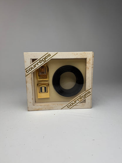 Vintage Courreges Leather belt black set new 80s