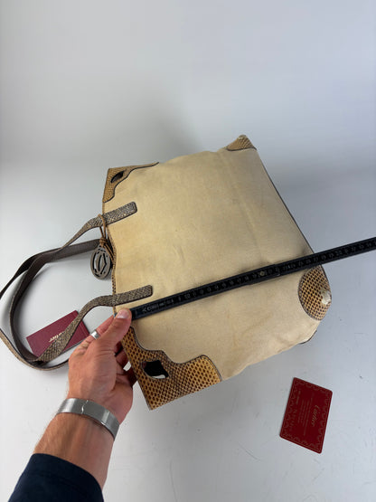 Vintage Cartier Canvas Tote Bag Beige Brown Silver