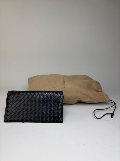 Vintage Bottega Veneta Intrecciato Leather Bifold Wallet Black