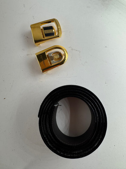 Vintage Courreges Leather belt black set new 80s