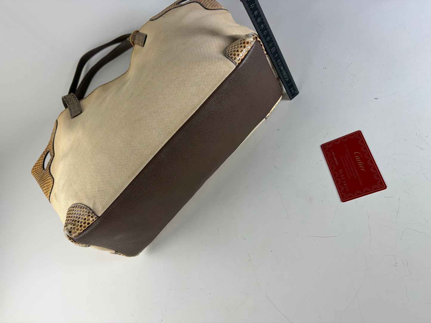 Vintage Cartier Canvas Tote Bag Beige Brown Silver