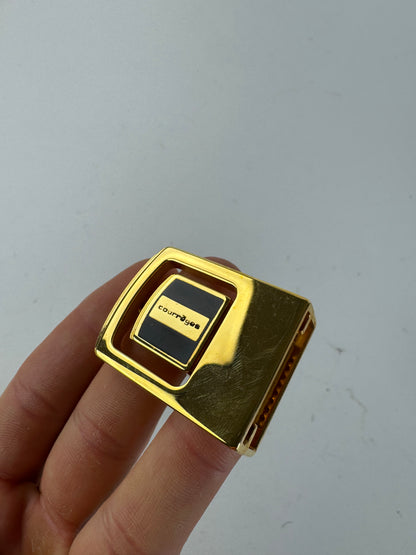 Vintage Courreges Leather belt black set new 80s