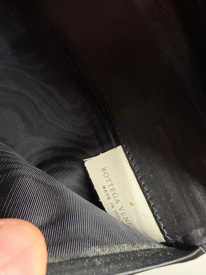 Vintage Bottega Veneta Intrecciato Leather Bifold Wallet Black