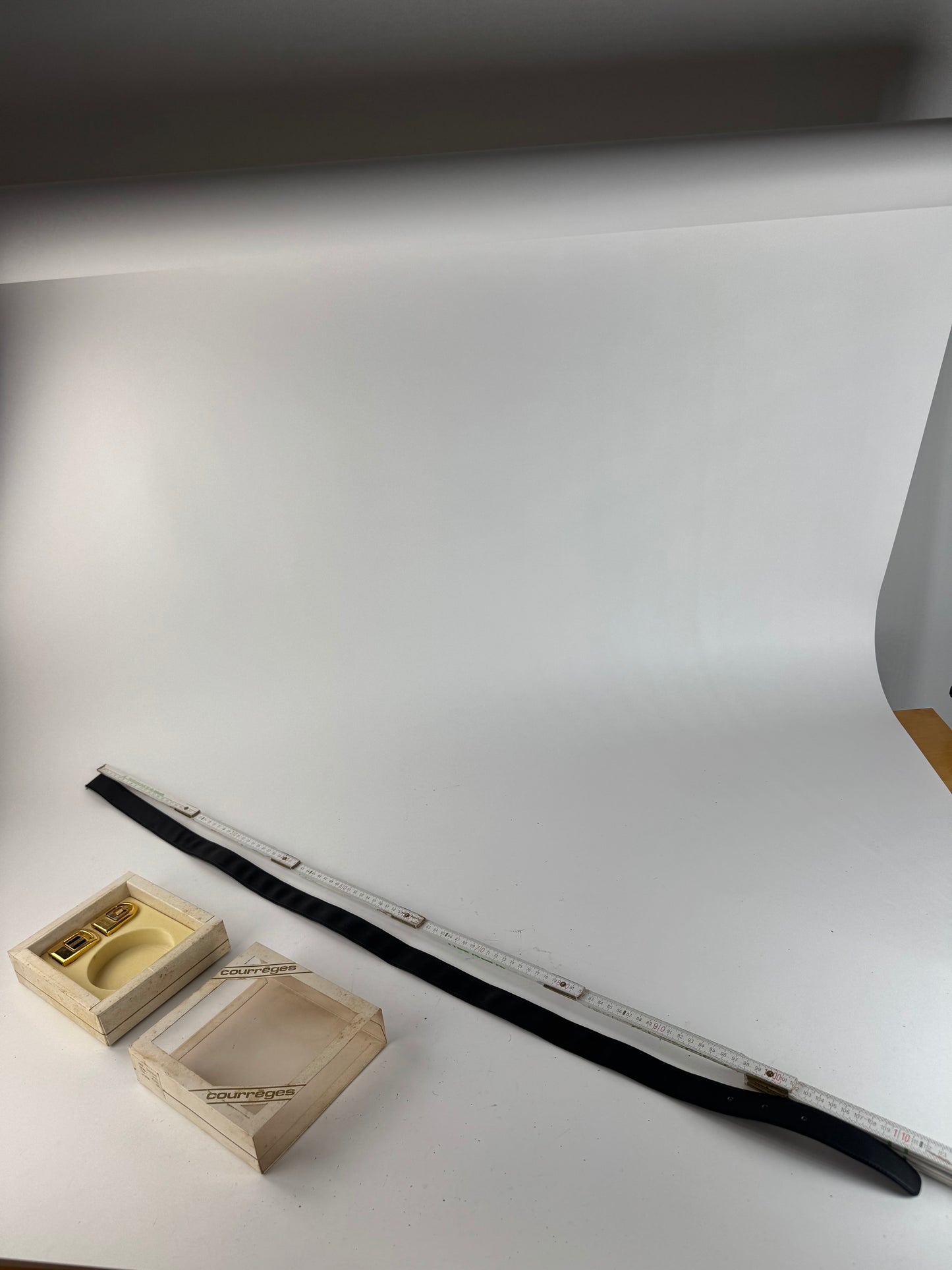 Vintage Courreges Leather belt black set new 80s