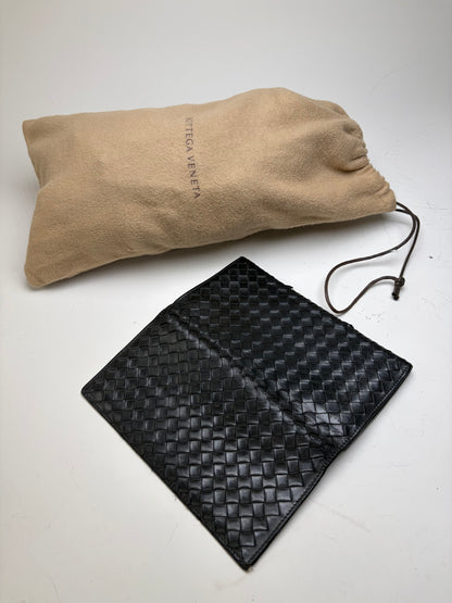 Vintage Bottega Veneta Intrecciato Leather Bifold Wallet Black