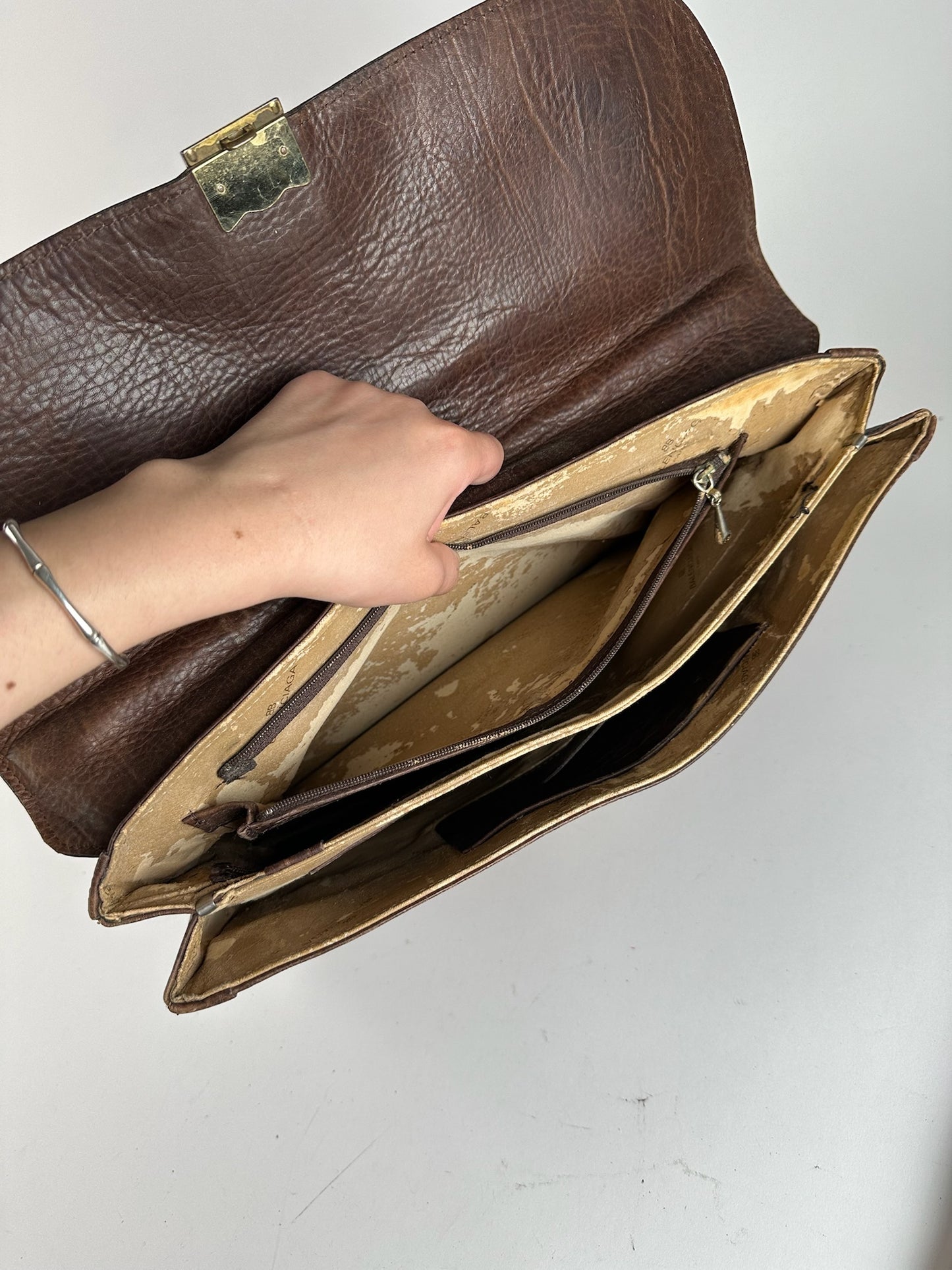 Porte-documents vintage en cuir Balenciaga marron