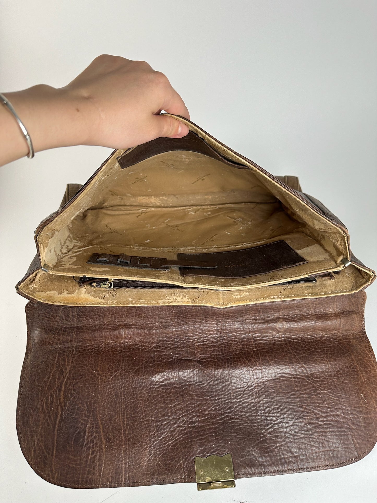 Porte-documents vintage en cuir Balenciaga marron