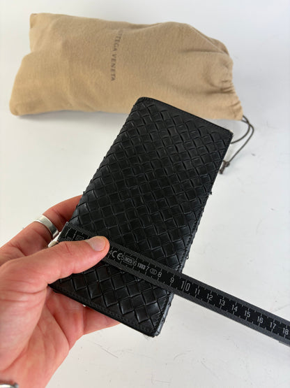 Vintage Bottega Veneta Intrecciato Leather Bifold Wallet Black