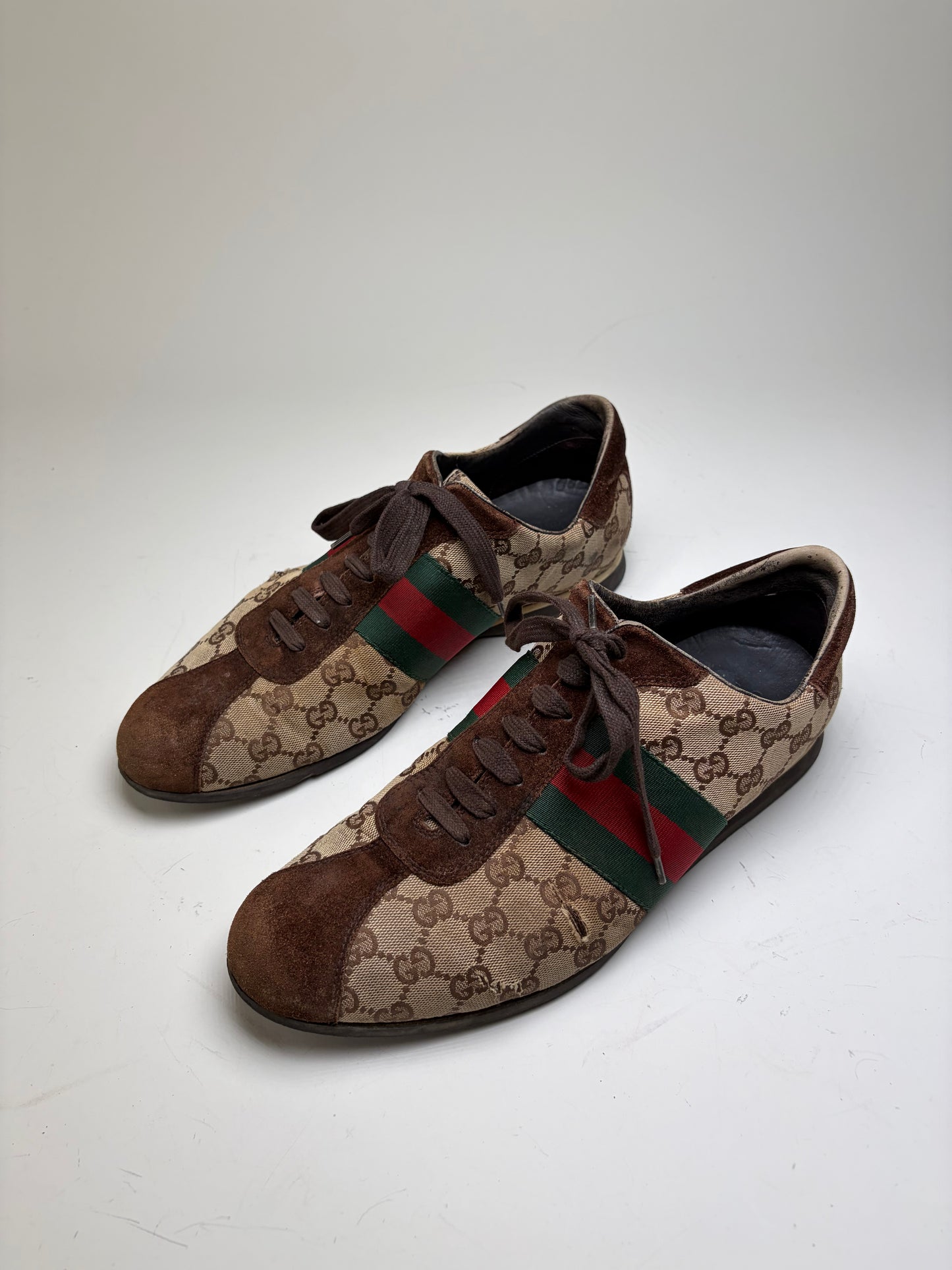 Vintage Gucci Men's GG Canvas Sneakers Beige Brown Green EU42