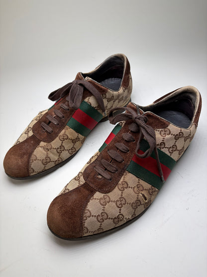 Vintage Gucci Men's GG Canvas Sneakers Beige Brown Green EU42