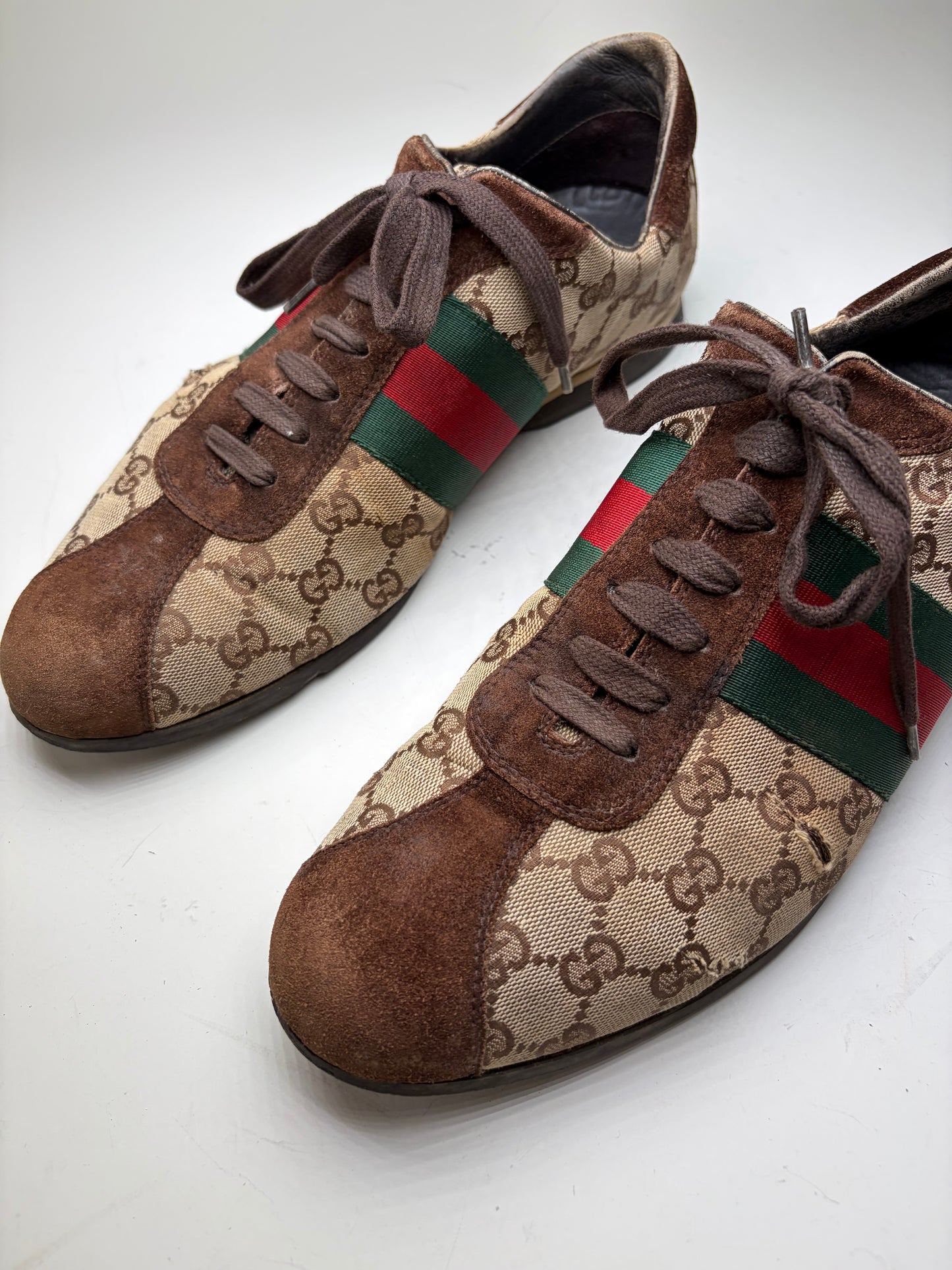 Vintage Gucci Men's GG Canvas Sneakers Beige Brown Green EU42