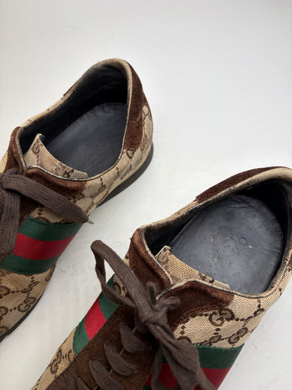Vintage Gucci Men's GG Canvas Sneakers Beige Brown Green EU42