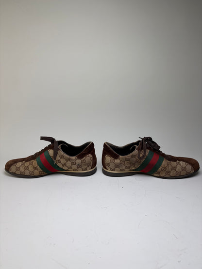 Vintage Gucci Men's GG Canvas Sneakers Beige Brown Green EU42
