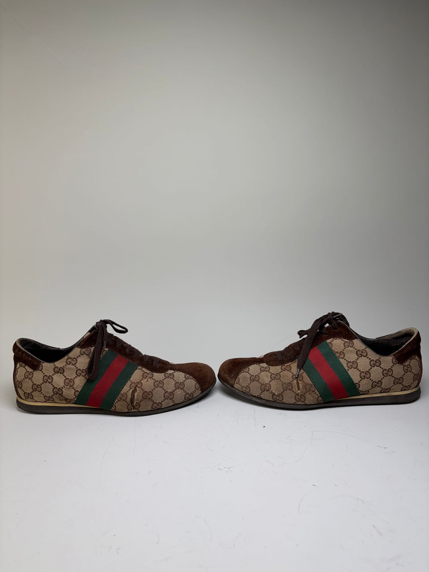 Vintage Gucci Men's GG Canvas Sneakers Beige Brown Green EU42