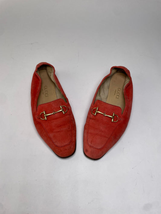 Vintage Gucci Suede-Like Loafers Coral Red Late 1990s EU36.5