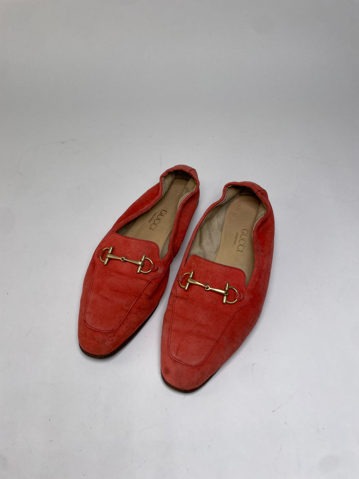 Vintage Gucci Suede-Like Loafers Coral Red Late 1990s EU36.5