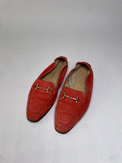 Vintage Gucci Suede-Like Loafers Coral Red Late 1990s EU36.5