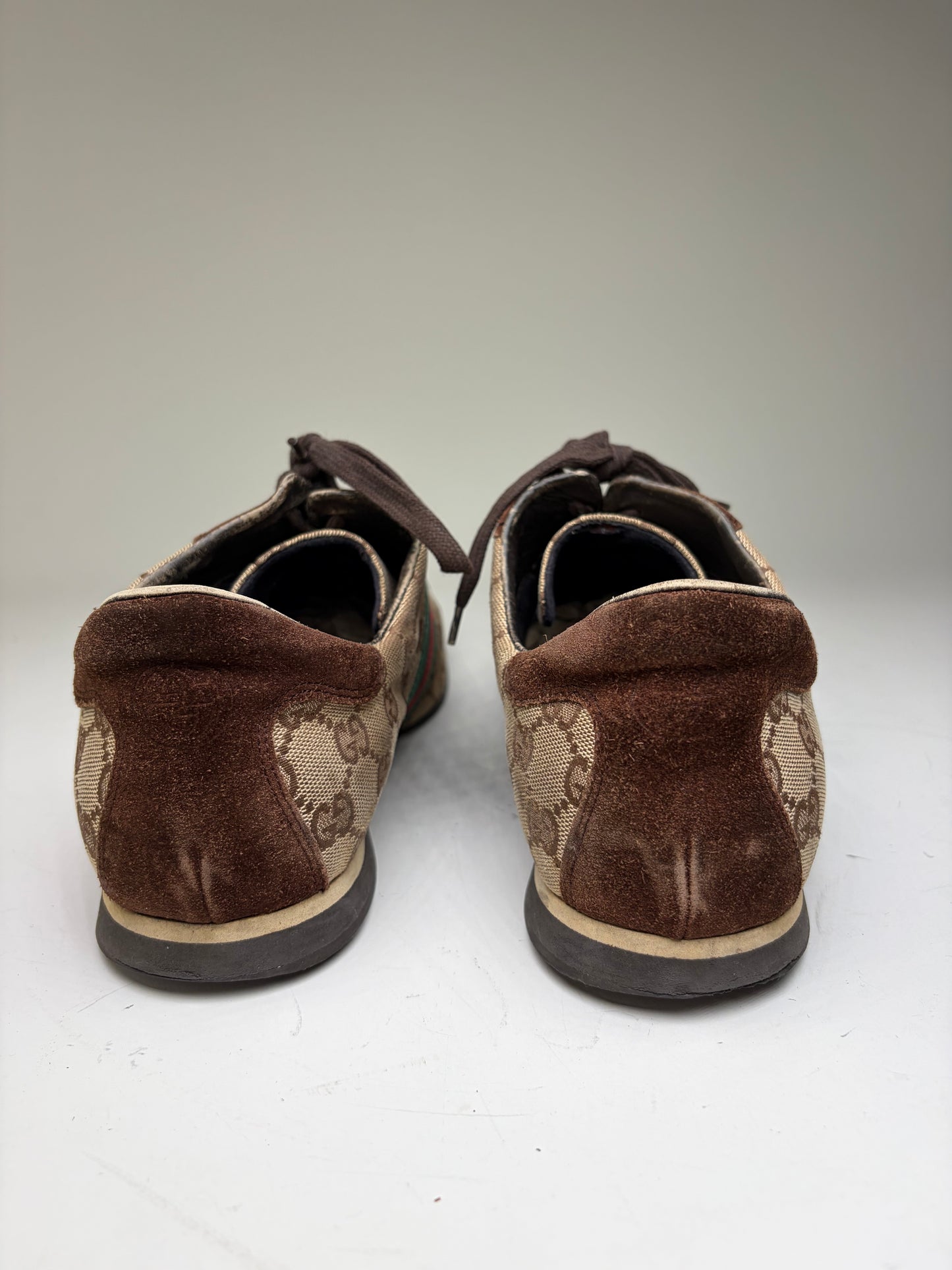 Vintage Gucci Men's GG Canvas Sneakers Beige Brown Green EU42