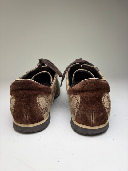 Vintage Gucci Men's GG Canvas Sneakers Beige Brown Green EU42