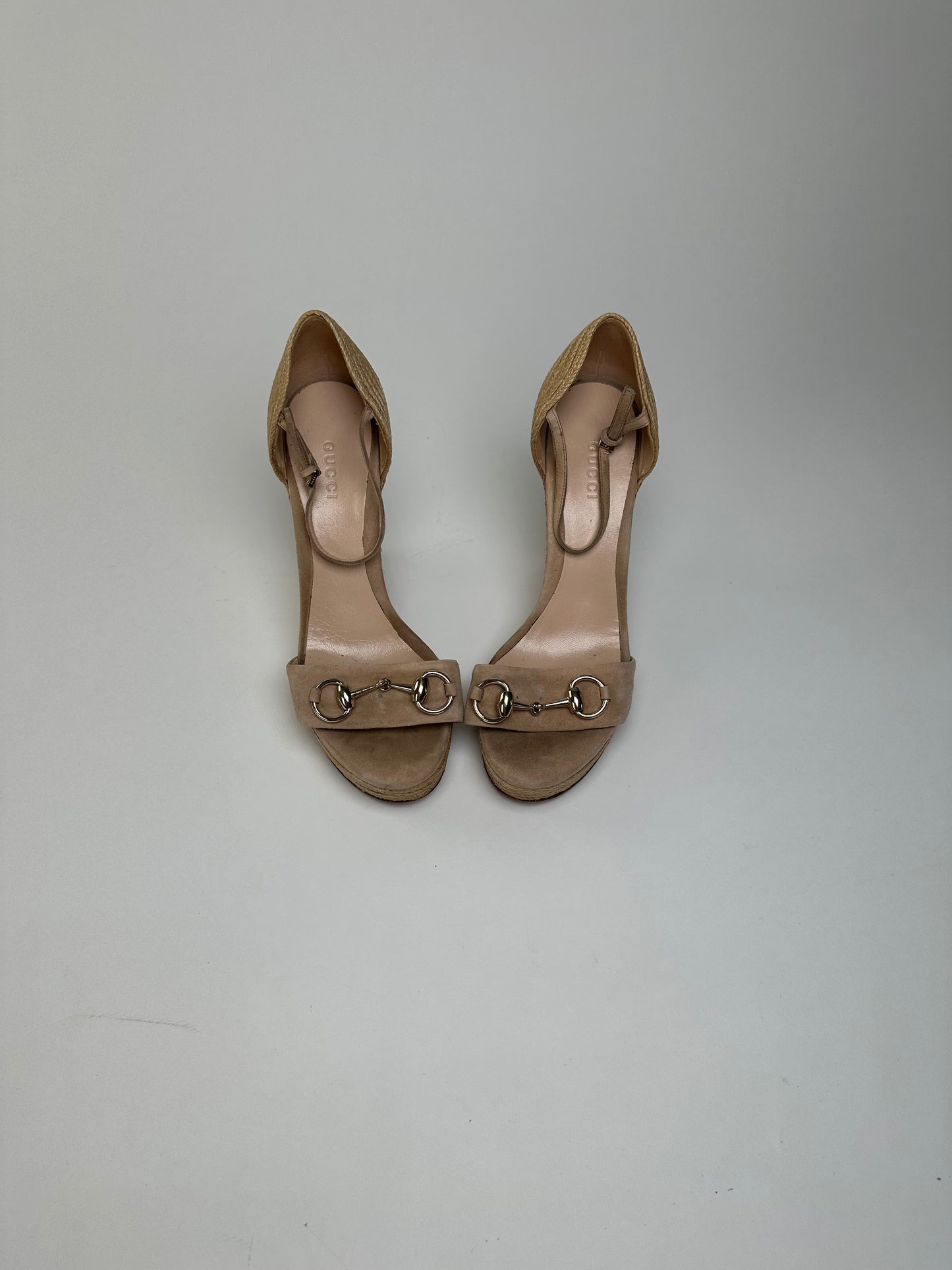 Vintage Gucci Suede Wedge Sandals Beige EU37.5