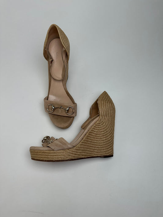 Vintage Gucci Suede Wedge Sandals Beige EU37.5