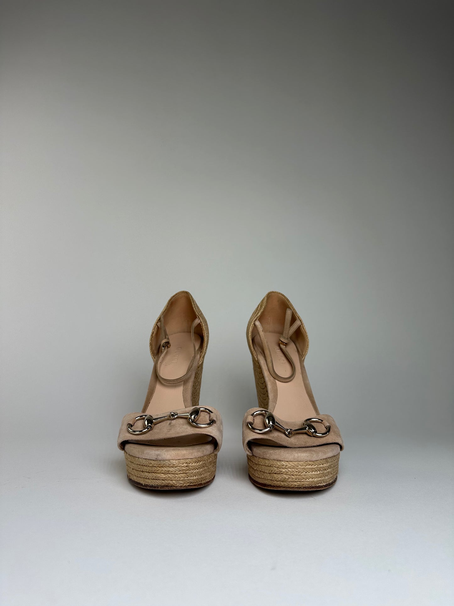 Vintage Gucci Suede Wedge Sandals Beige EU37.5