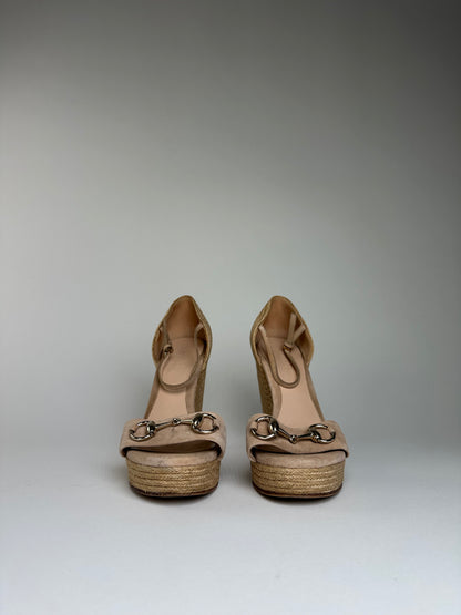 Vintage Gucci Suede Wedge Sandals Beige EU37.5
