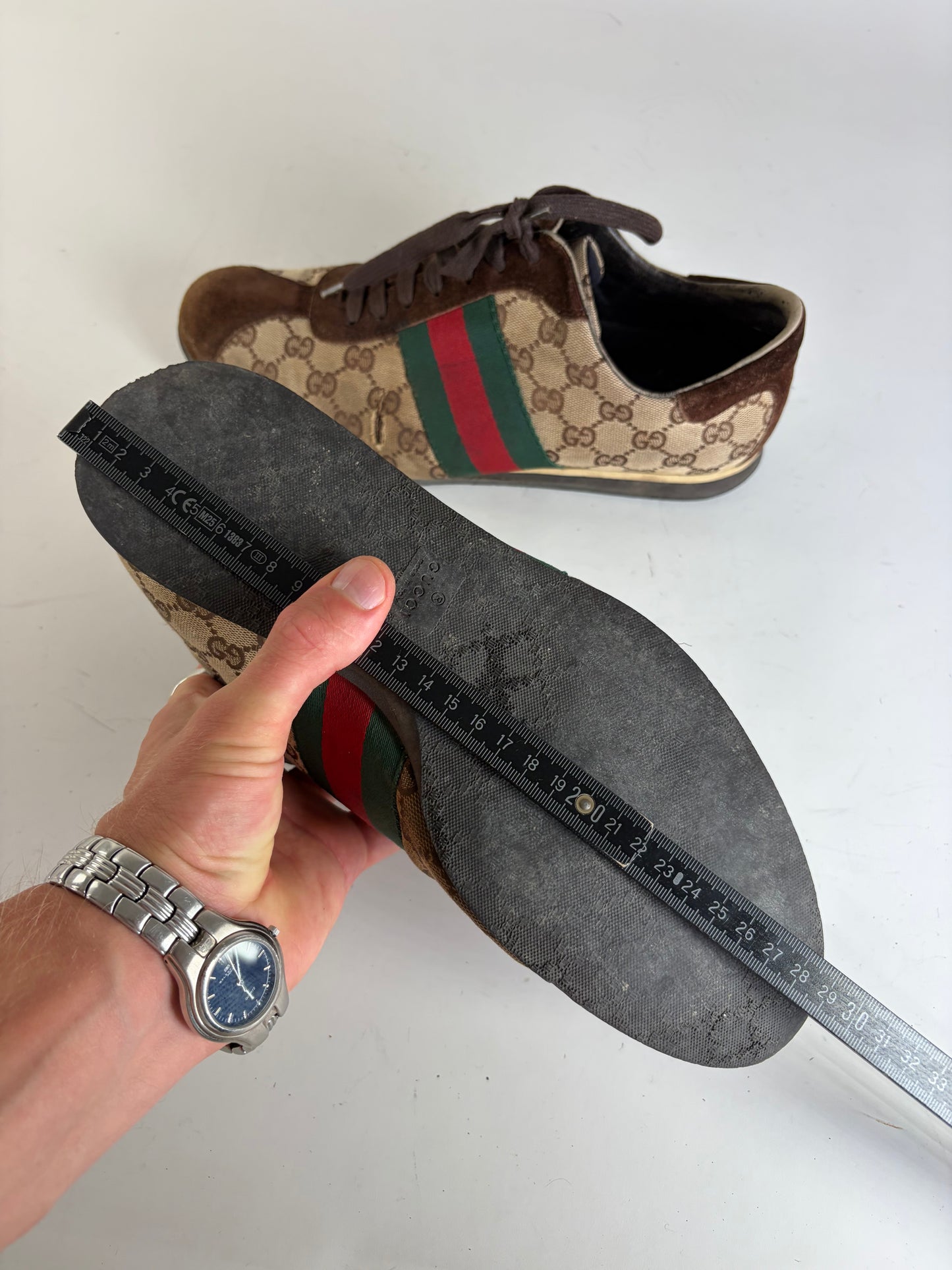 Vintage Gucci Men's GG Canvas Sneakers Beige Brown Green EU42