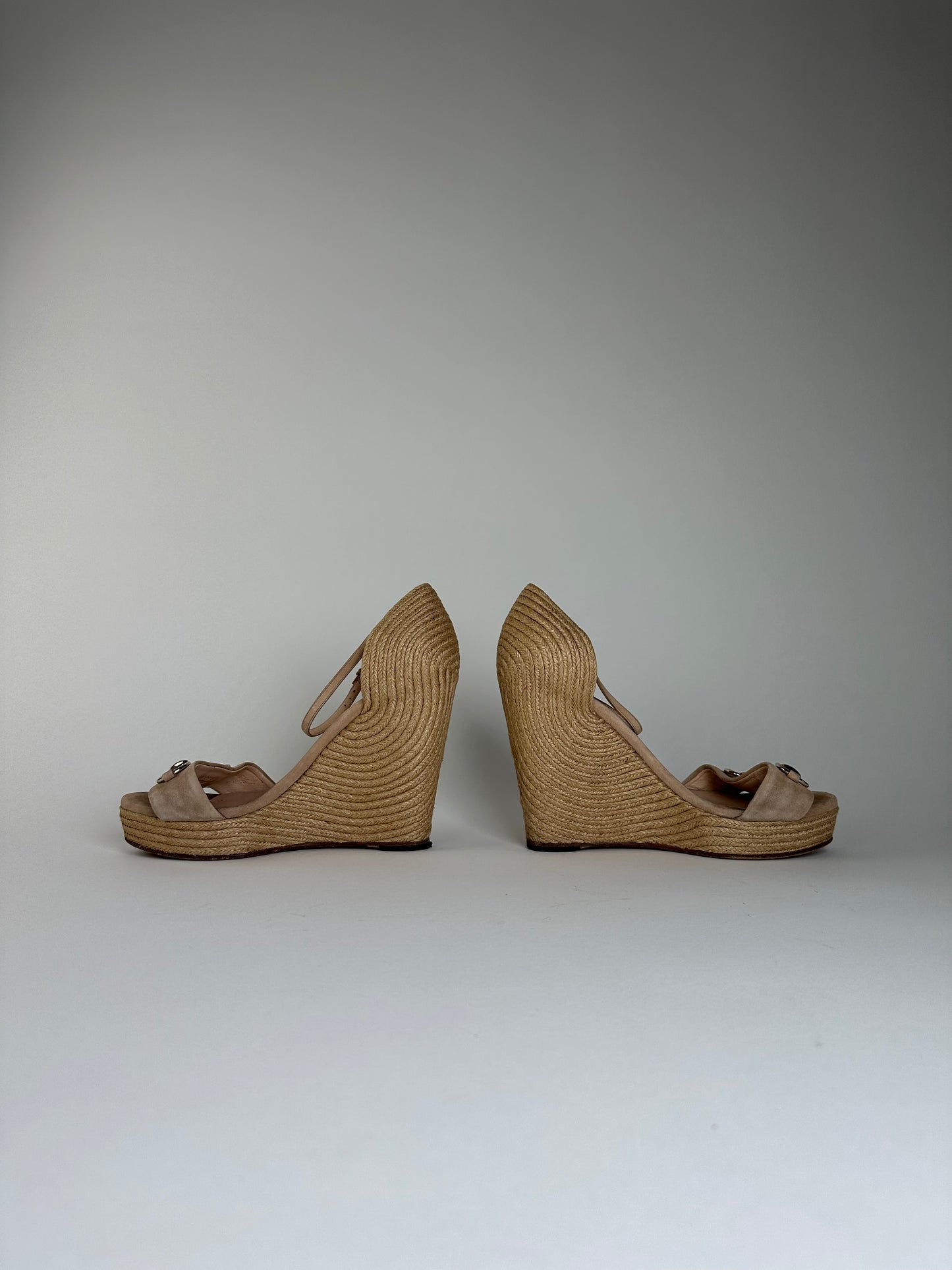 Vintage Gucci Suede Wedge Sandals Beige EU37.5