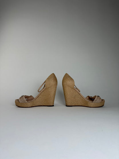 Vintage Gucci Suede Wedge Sandals Beige EU37.5