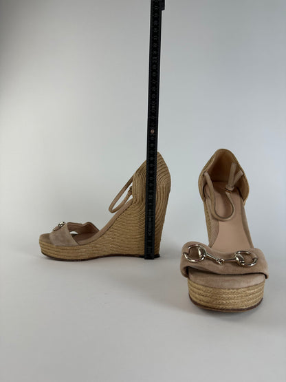 Vintage Gucci Suede Wedge Sandals Beige EU37.5