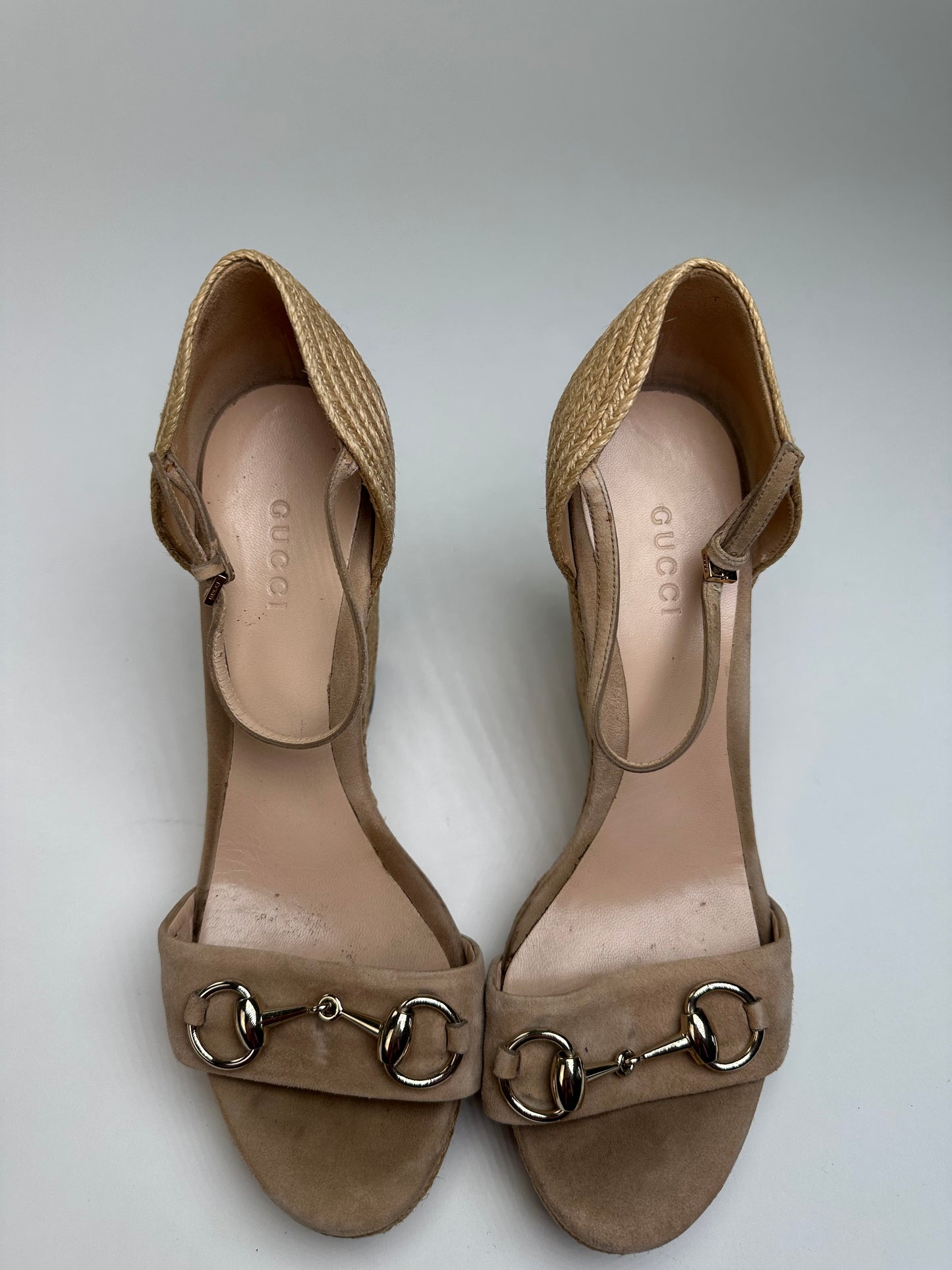 Vintage Gucci Suede Wedge Sandals Beige EU37.5