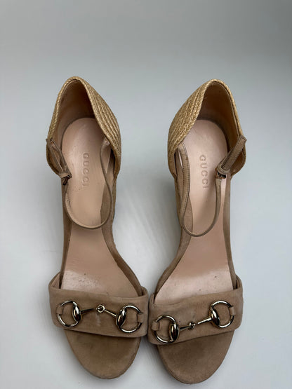 Vintage Gucci Suede Wedge Sandals Beige EU37.5