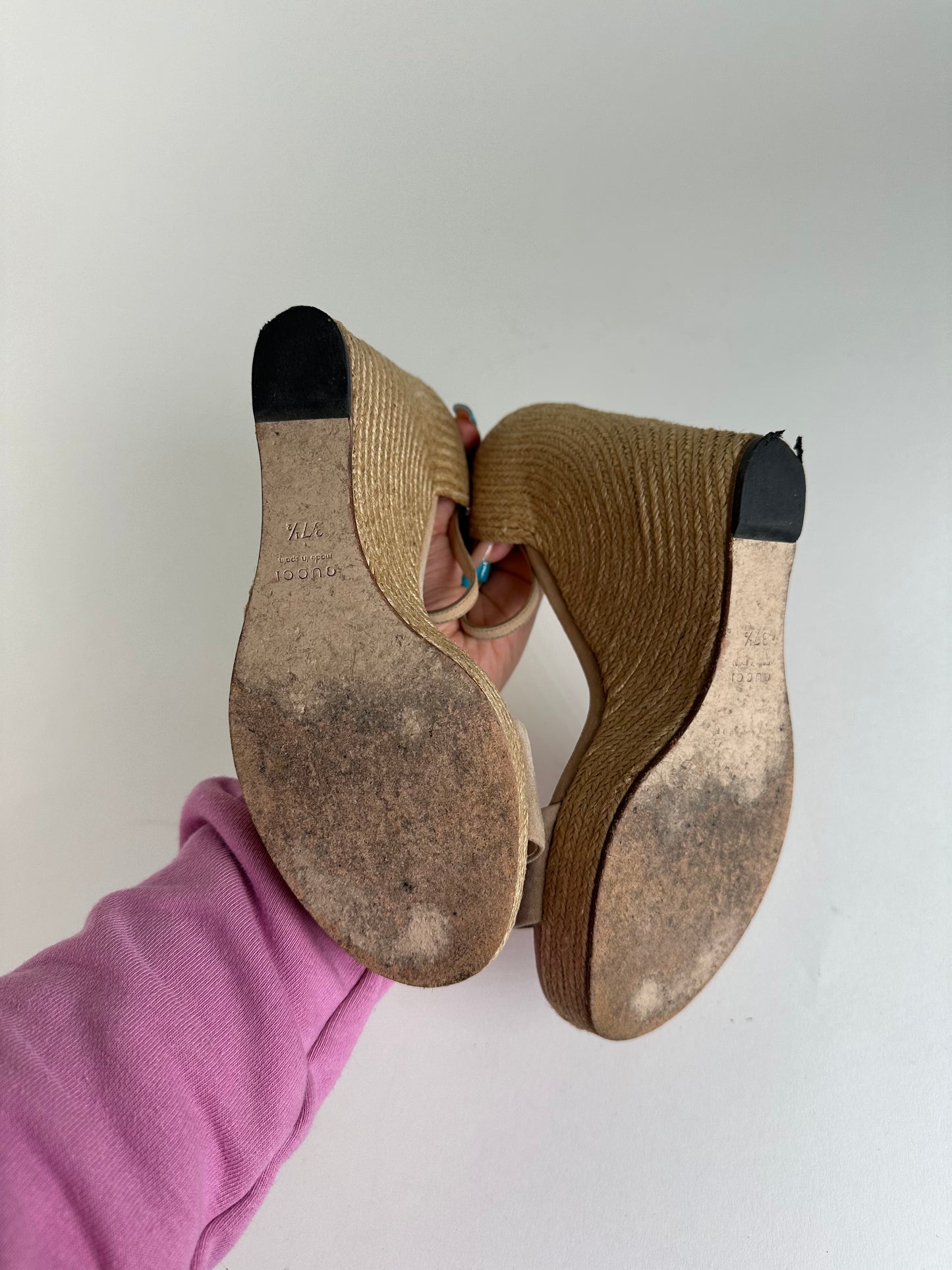 Vintage Gucci Suede Wedge Sandals Beige EU37.5