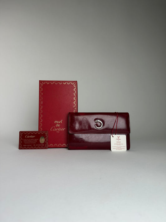 Vintage Cartier Patent Wallet Burgundy